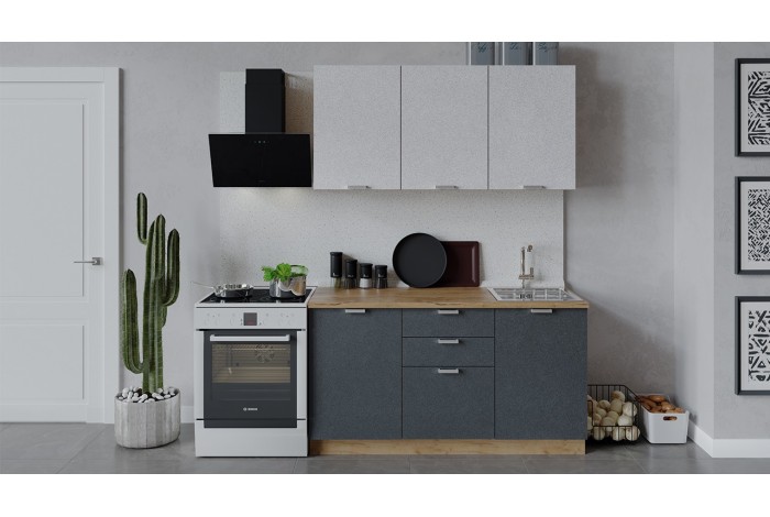 Кухонный гарнитур «Гранита» длиной 150 см Дуб Крафт золотой, Бетон снежный, Бетон графит