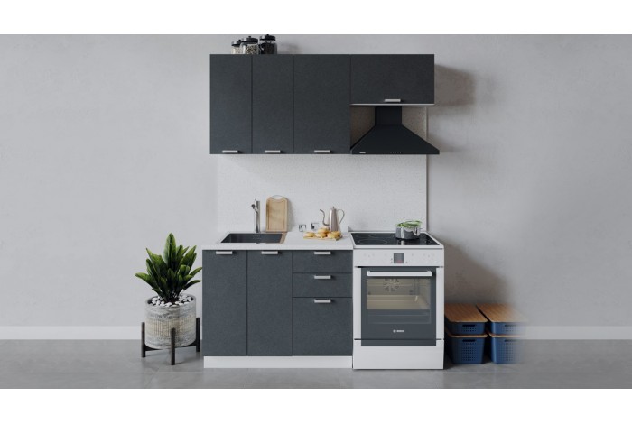 Кухонный гарнитур «Гранита» длиной 160 (100) см Белый, Бетон графит