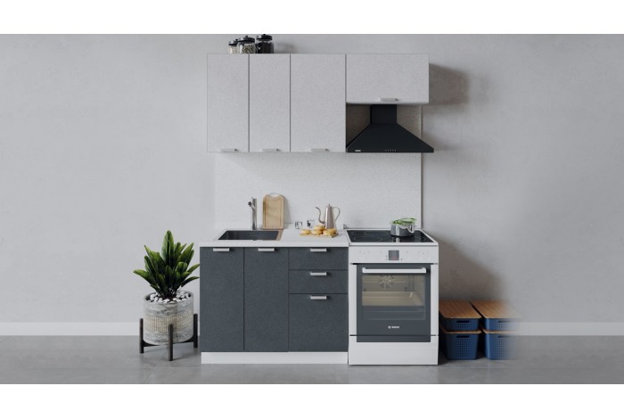 Кухонный гарнитур «Гранита» длиной 160 (100) см Белый, Бетон снежный, Бетон графит