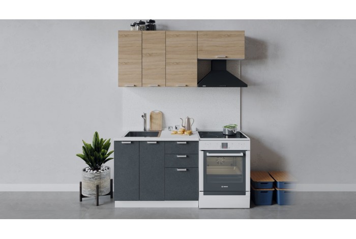 Кухонный гарнитур «Гранита» длиной 160 (100) см Белый, Дуб Сонома, Бетон графит