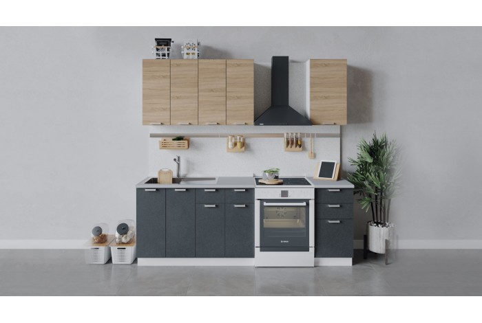 Кухонный гарнитур «Гранита» длиной 160 см Белый, Дуб Сонома, Бетон графит