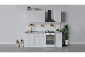 Кухонный гарнитур Гранита длиной 160 см Белый, Бетон снежный