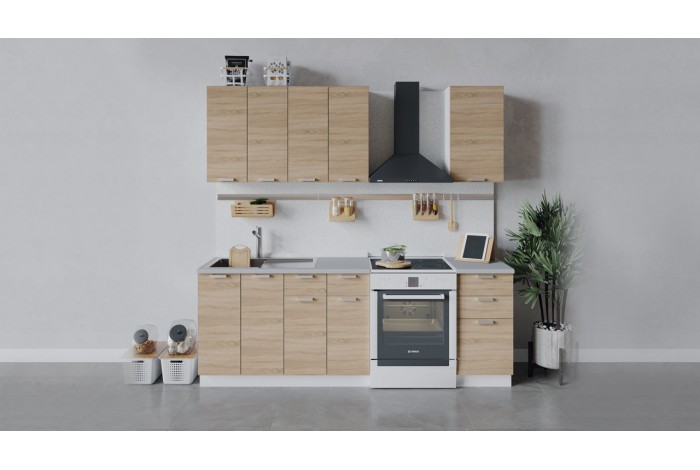 Кухонный гарнитур «Гранита» длиной 160 см Белый, Дуб Сонома