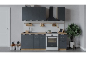 Кухонный гарнитур Гранита длиной 160 см Дуб Крафт золотой, Бетон графит