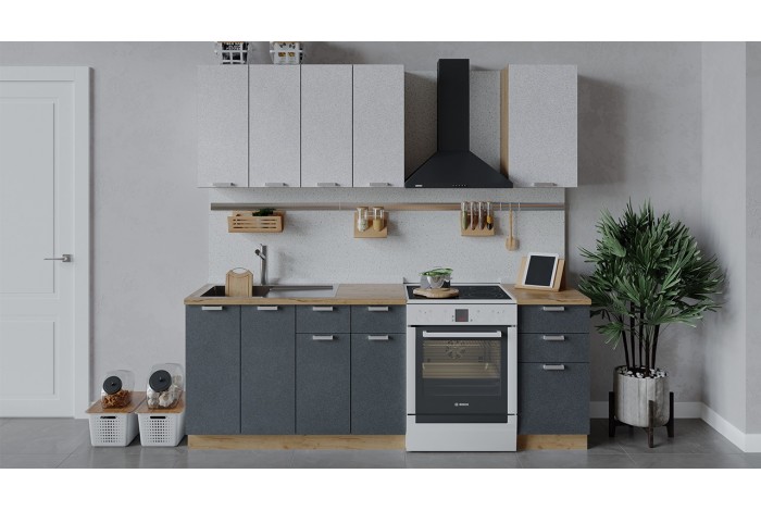 Кухонный гарнитур «Гранита» длиной 160 см Дуб Крафт золотой, Бетон снежный, Бетон графит