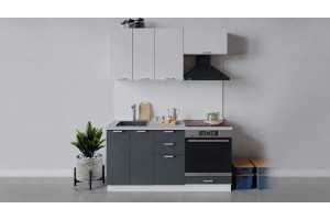 Кухонный гарнитур Гранита длиной 160 см со шкафом НБ Белый, Бетон снежный, Бетон графит