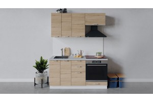 Кухонный гарнитур Гранита длиной 160 см со шкафом НБ Белый, Дуб Сонома