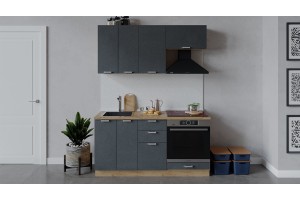 Кухонный гарнитур Гранита длиной 160 см со шкафом НБ Дуб Крафт золотой, Бетон графит