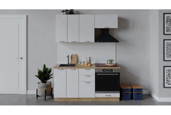 Кухонный гарнитур «Гранита» длиной 160 см со шкафом НБ Дуб Крафт золотой, Бетон снежный