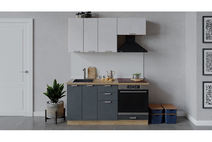 Кухонный гарнитур «Гранита» длиной 160 см со шкафом НБ Дуб Крафт золотой, Бетон снежный, Бетон графит