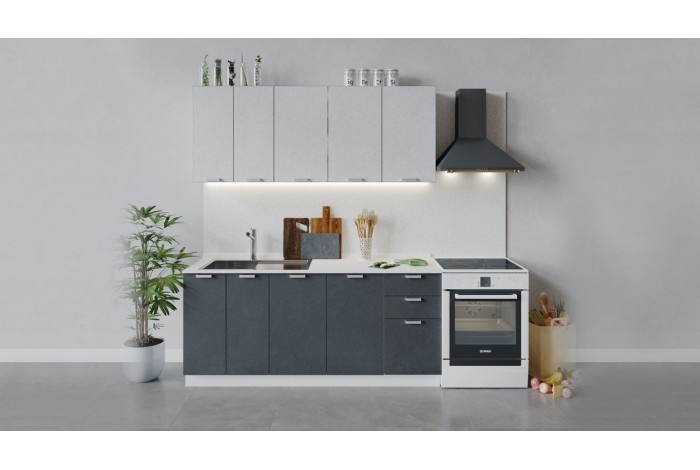 Кухонный гарнитур «Гранита» длиной 180 см Белый, Бетон снежный, Бетон графит