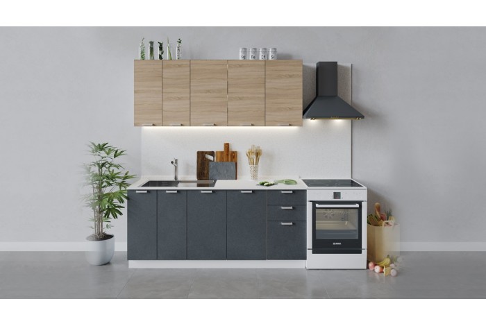 Кухонный гарнитур «Гранита» длиной 180 см Белый, Дуб Сонома, Бетон графит