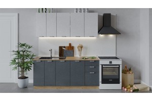 Кухонный гарнитур Гранита длиной 180 см Дуб Крафт золотой, Бетон снежный, Бетон графит