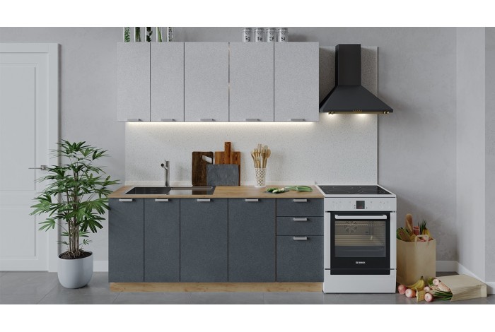 Кухонный гарнитур «Гранита» длиной 180 см Дуб Крафт золотой, Бетон снежный, Бетон графит