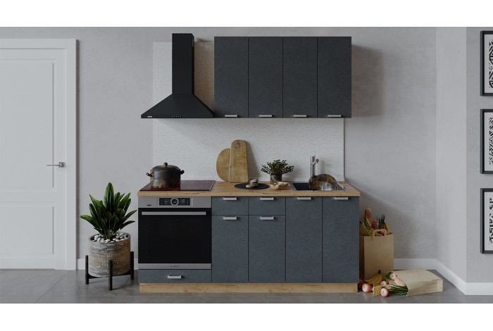 Кухонный гарнитур «Гранита» длиной 180 см со шкафом НБ Дуб Крафт золотой, Бетон графит