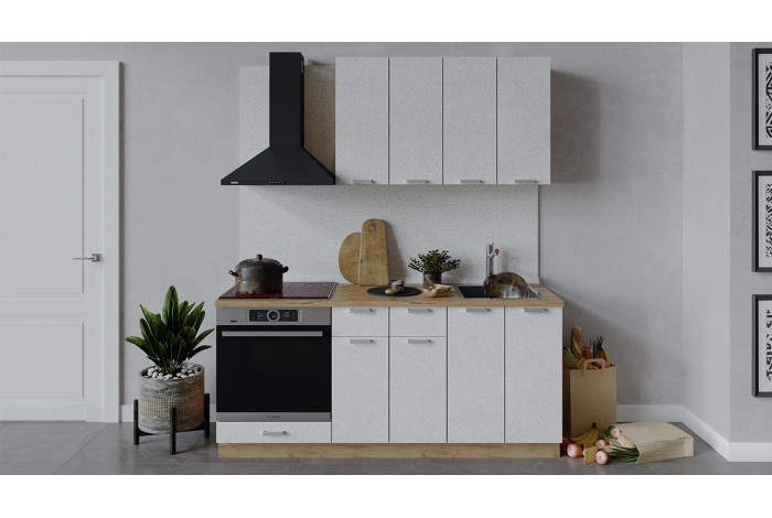 Кухонный гарнитур «Гранита» длиной 180 см со шкафом НБ Дуб Крафт золотой, Бетон снежный