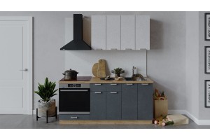 Кухонный гарнитур Гранита длиной 180 см со шкафом НБ Дуб Крафт золотой, Бетон снежный, Бетон графит