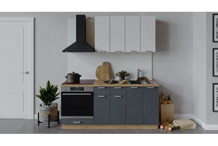 Кухонный гарнитур «Гранита» длиной 180 см со шкафом НБ Дуб Крафт золотой, Бетон снежный, Бетон графит