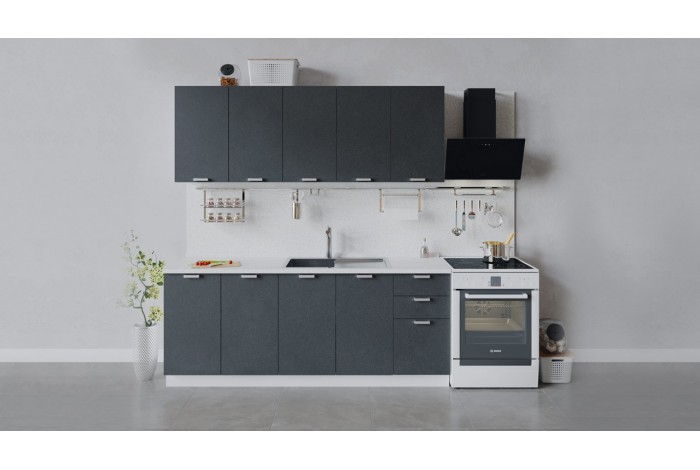 Кухонный гарнитур «Гранита» длиной 200 см Белый, Бетон графит