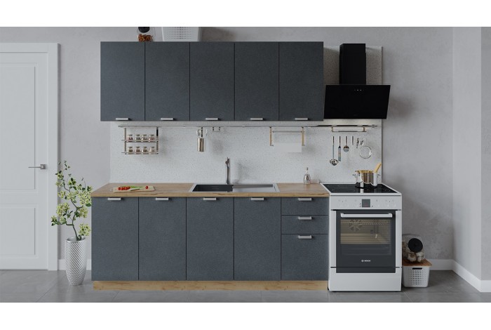 Кухонный гарнитур «Гранита» длиной 200 см Дуб Крафт золотой, Бетон графит