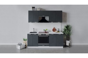 Кухонный гарнитур Гранита длиной 200 см со шкафом НБ Белый, Бетон графит