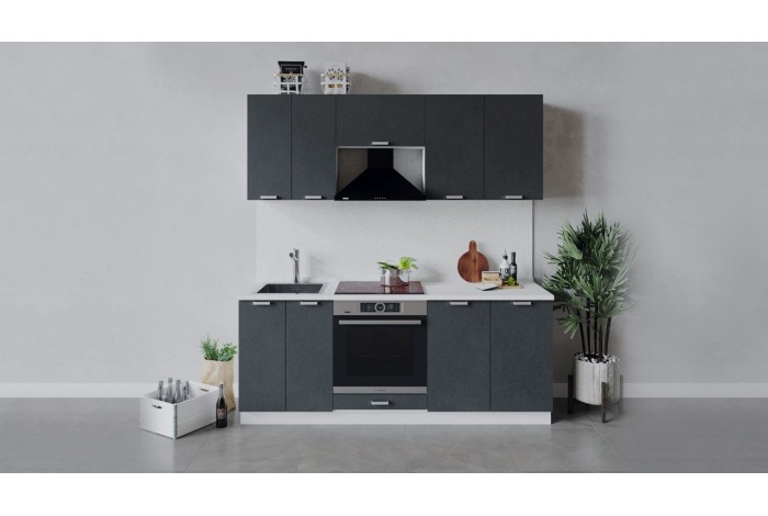 Кухонный гарнитур «Гранита» длиной 200 см со шкафом НБ Белый, Бетон графит