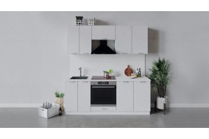 Кухонный гарнитур Гранита длиной 200 см со шкафом НБ Белый, Бетон снежный