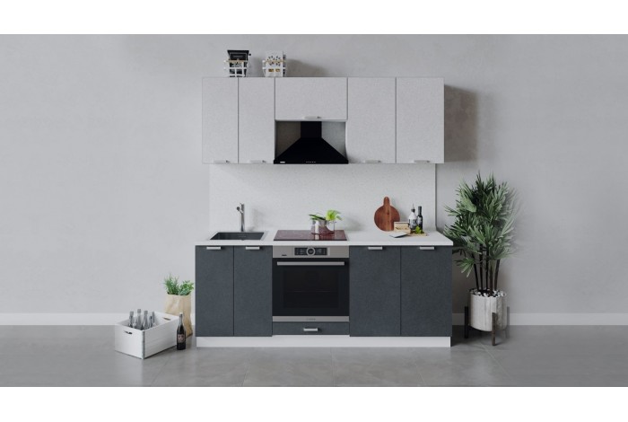 Кухонный гарнитур «Гранита» длиной 200 см со шкафом НБ Белый, Бетон снежный, Бетон графит