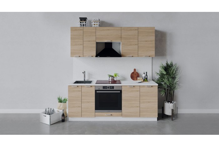 Кухонный гарнитур «Гранита» длиной 200 см со шкафом НБ Белый, Дуб Сонома