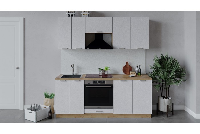 Кухонный гарнитур «Гранита» длиной 200 см со шкафом НБ Дуб Крафт золотой, Бетон снежный