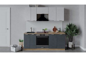 Кухонный гарнитур Гранита длиной 200 см со шкафом НБ Дуб Крафт золотой, Бетон снежный, Бетон графит