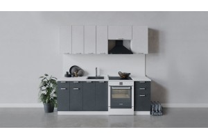 Кухонный гарнитур Гранита длиной 220 (160) см Белый, Бетон снежный, Бетон графит