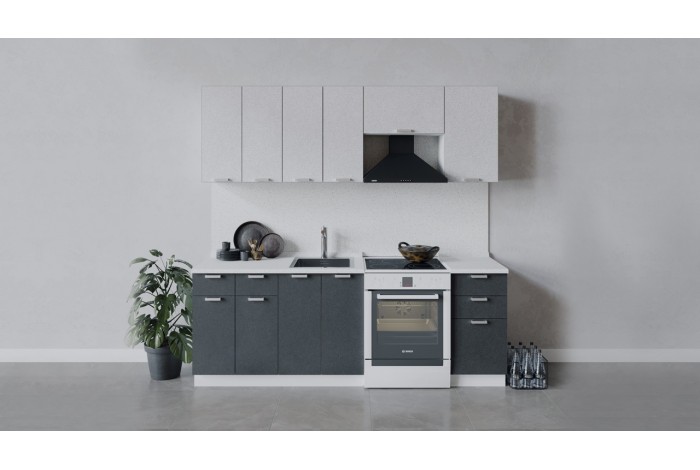 Кухонный гарнитур «Гранита» длиной 220 (160) см Белый, Бетон снежный, Бетон графит