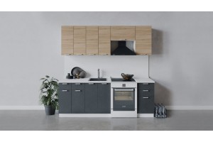 Кухонный гарнитур Гранита длиной 220 (160) см Белый, Дуб Сонома, Бетон графит