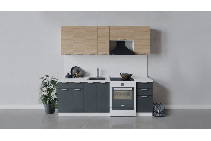 Кухонный гарнитур «Гранита» длиной 220 (160) см Белый, Дуб Сонома, Бетон графит