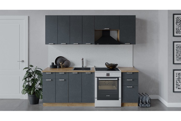 Кухонный гарнитур «Гранита» длиной 220 (160) см Дуб Крафт золотой, Бетон графит