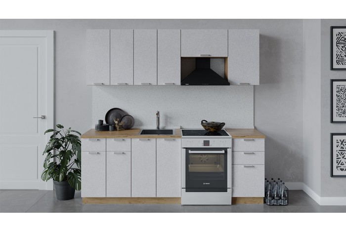 Кухонный гарнитур «Гранита» длиной 220 (160) см Дуб Крафт золотой, Бетон снежный