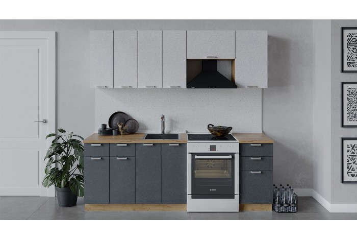 Кухонный гарнитур «Гранита» длиной 220 (160) см Дуб Крафт золотой, Бетон снежный, Бетон графит