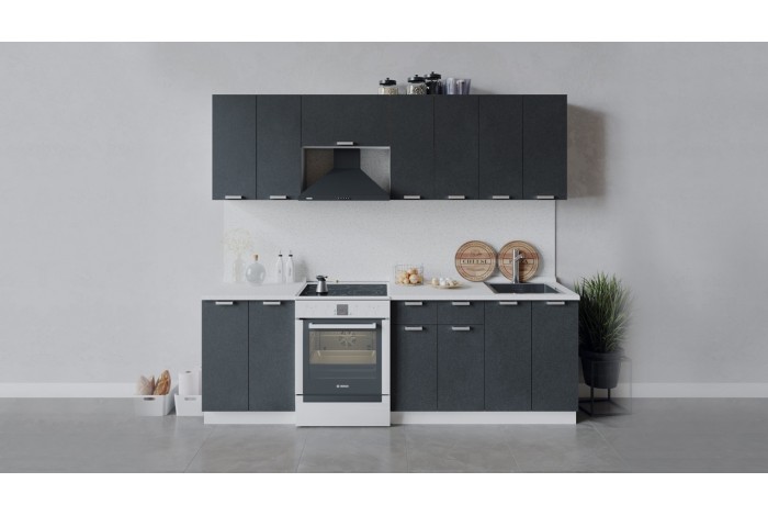 Кухонный гарнитур «Гранита» длиной 240 (180) см Белый, Бетон графит