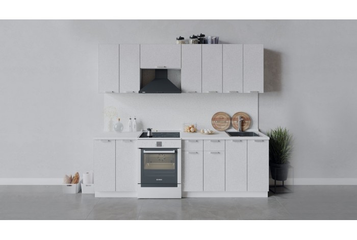 Кухонный гарнитур «Гранита» длиной 240 (180) см Белый, Бетон снежный