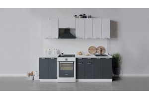 Кухонный гарнитур Гранита длиной 240 (180) см Белый, Бетон снежный, Бетон графит