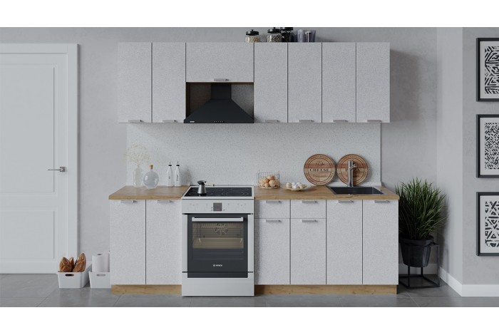 Кухонный гарнитур «Гранита» длиной 240 (180) см Дуб Крафт золотой, Бетон снежный