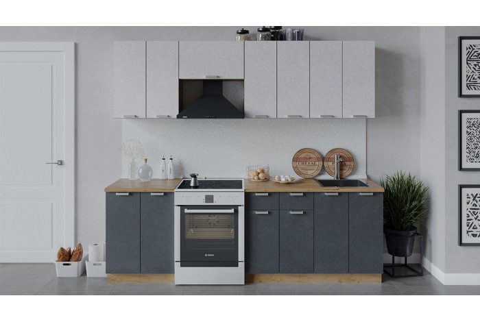 Кухонный гарнитур «Гранита» длиной 240 (180) см Дуб Крафт золотой, Бетон снежный, Бетон графит