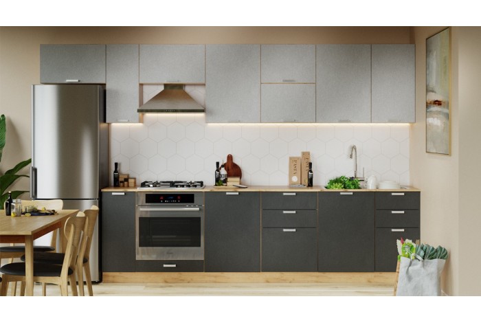 Кухонный гарнитур «Гранита» №1 Дуб Крафт золотой, Бетон снежный, Бетон графит