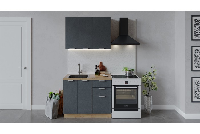 Кухонный гарнитур «Гранита» длиной 100 см Дуб Крафт золотой, Бетон графит