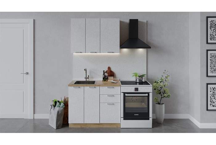 Кухонный гарнитур «Гранита» длиной 100 см Дуб Крафт золотой, Бетон снежный