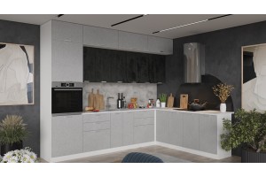 Кухонный гарнитур Гранита №3 Белый, Бетон снежный, Бетон графит