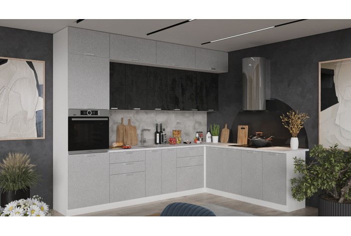 Кухонный гарнитур «Гранита» №3 Белый, Бетон снежный, Бетон графит