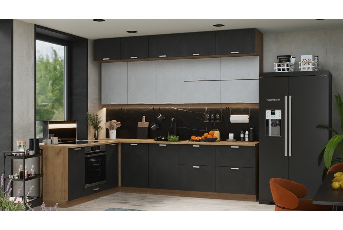 Кухонный гарнитур «Гранита» №4 Дуб Крафт золотой, Бетон снежный, Бетон графит