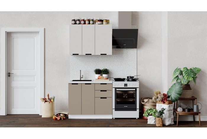 Кухонный гарнитур «Гренада» 100 см Белый, Холст латте, Холст мокко